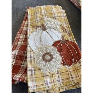 NICOLE MILLER Kitchen TOWELS (2) Halloween Harvest Fall Hand Tea Pumpkin Gingham